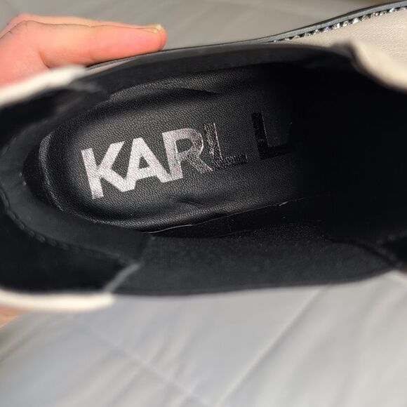 Karl Lagerfeld Size 9 Mayde Cream Leather And Rhinestone Trimmed Boots, NEW - Picture 12 of 14